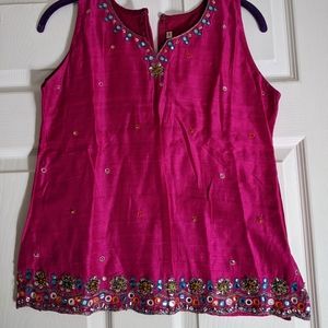 Magenta, hot pink embroidered tank top